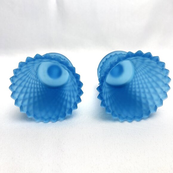 Blue Glass Vintage Candle Holder Inserts 3.5" Diamond Pattern Votive Cups 2 pcs - Picture 6 of 12